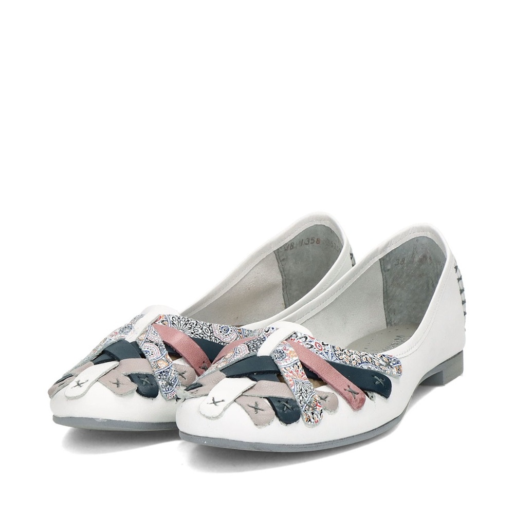 Women's White Leather Flats with Pink and Black Accents